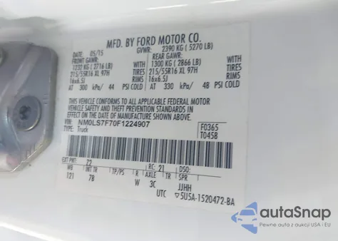 2015 Ford Transit Connect Xlt z USA, uszkodzony, nr VIN NM0LS7F70F1224907